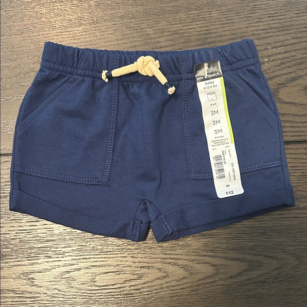 NWT Okie Dokie Navy Baby Shorts Size 3M